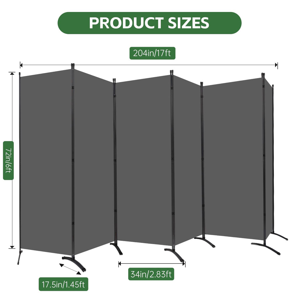 6 Panel Folding Room Divider, Sturdy Frame Freestanding Wall Divider