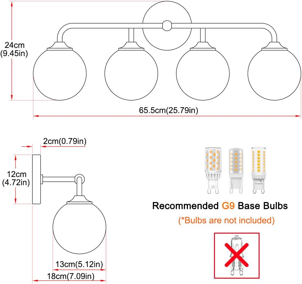 Modern 4-Lights Brushed Nickel Vanity Lights Over Mirror, Bathroom Lighting Fixtures with Milk White Globe Glass