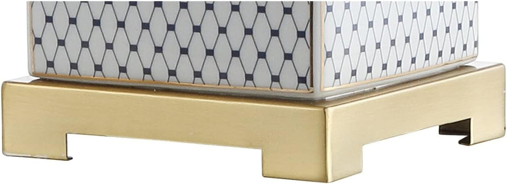 21.5" White and Navy Blue Ceramic Ginger Jar LED Table Lamp