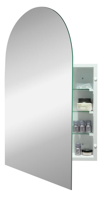 Arched Medicine Cabinet with Mirror, 20x30 Inch, Wall Cabinet with Frameless Mirror, Recessed Or Surface Mount
