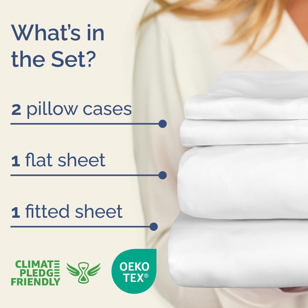 100% Cotton Sheets - 4 Piece 400 Thread Count Smooth Sateen Sheet Set - Long Staple Cotton Bed Set - Ultra Soft