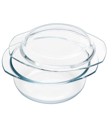 Small Round Glass Casserole Dish with lid, 1.5 L glass bowl with glass lid, Microwave and Oven Safe