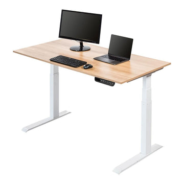 Dual Motor Electric Adjustable Height Standing Desk with EZ Assemble Steel Frame (White Frame/Natural Walnut Top, 60"