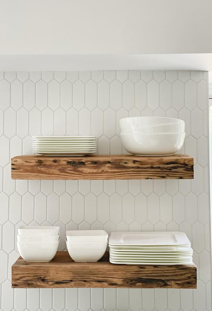Reclaimed Wood Floating Wall Shelf | Solid Rustic American Barnwood with Floating Shelf Brackets | 2.75" Thickness