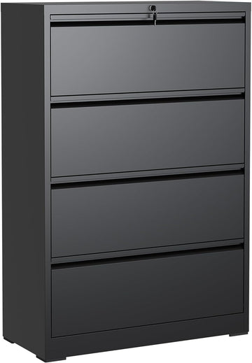 4 Drawer Lateral File Cabinet with Lock, File Cabinet ,Black | Heavy-Duty Steel Locking File Cabinet, Hanging