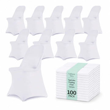 100 Pack White Spandex Folding Chair Covers, Stretch Polyester Slipcovers for Wedding, Party & Dining Chairs - Flat