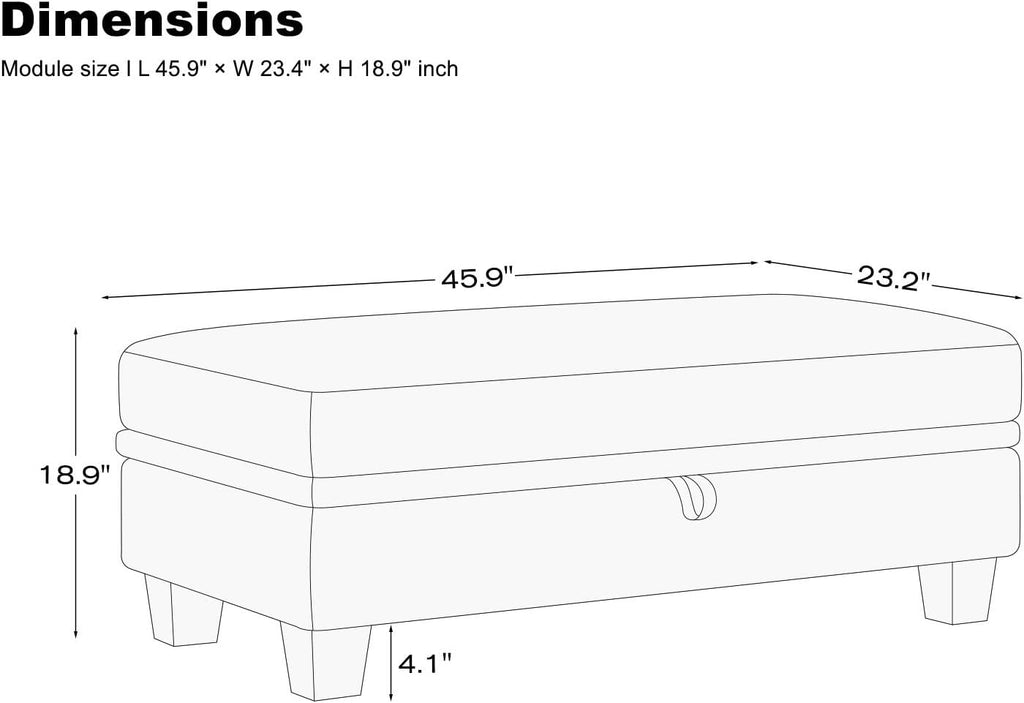 45.9" Storage Ottoman Bench Oversized Ottoman for Footrest Upholstered Entryway Bench with Seating . Light Grey