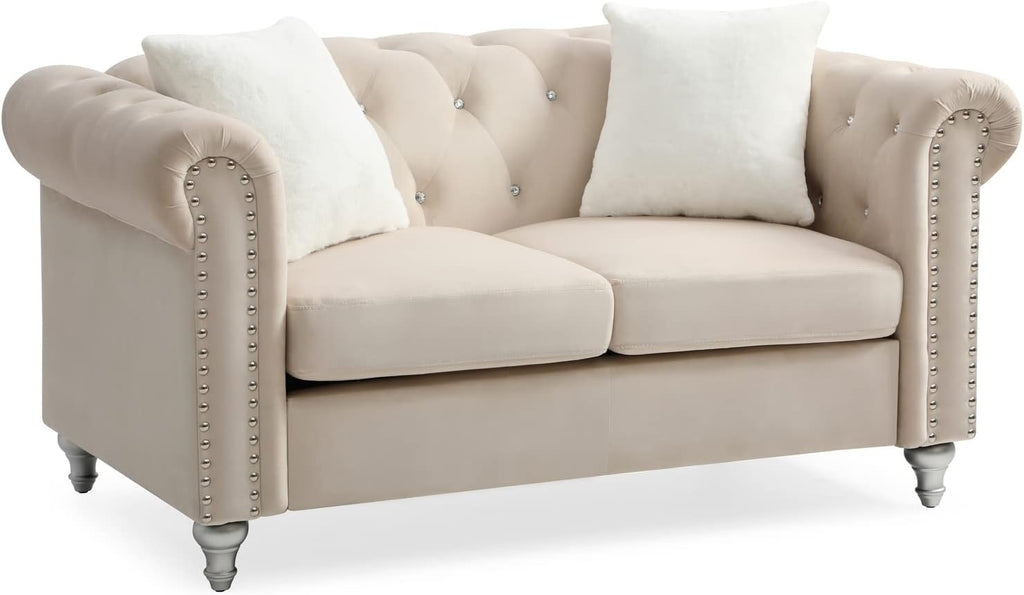 Loveseat Sofa, Modern Tufted Design, Micro Suede Velvet, Nailhead Accent, Comfortable Seating, 60 Inch