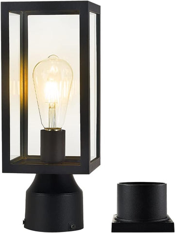 Outdoor Post Light,Waterproof Cast Aluminium Lamp Post Light Fixture,Post Lantern with Pier Mount Base,Matte Black