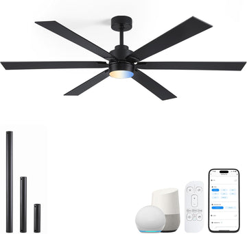 66 Inch Outdoor Smart Ceiling Fan with Light, Works with Alexa, App & Remote Control