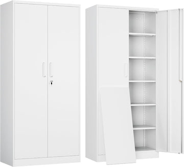 Metal Garage Storage Cabinet with 2 Doors and 5 Adjustable Shelves - 71" Steel Lockable File Cabinet,Locking Tool