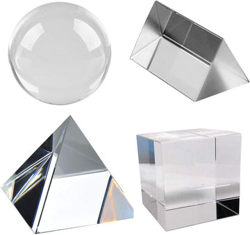 K9 Optical Crystal Photography Prism Set of 4 Pieces, 50mm Crystal Ball, 50mm Cube, 60mm Prism, 60mm Pyramid