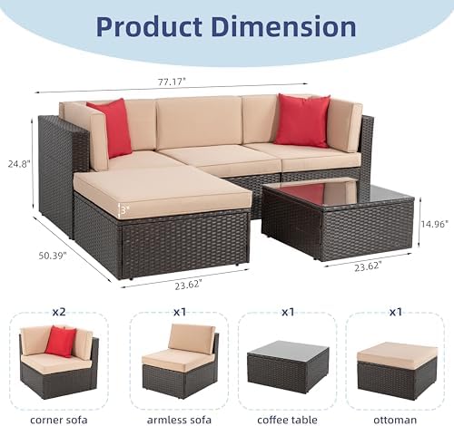 5-Piece PE Rattan Outdoor Patio Furniture Set | Beige All-Weather Resistant for Patio, Garden & Porch