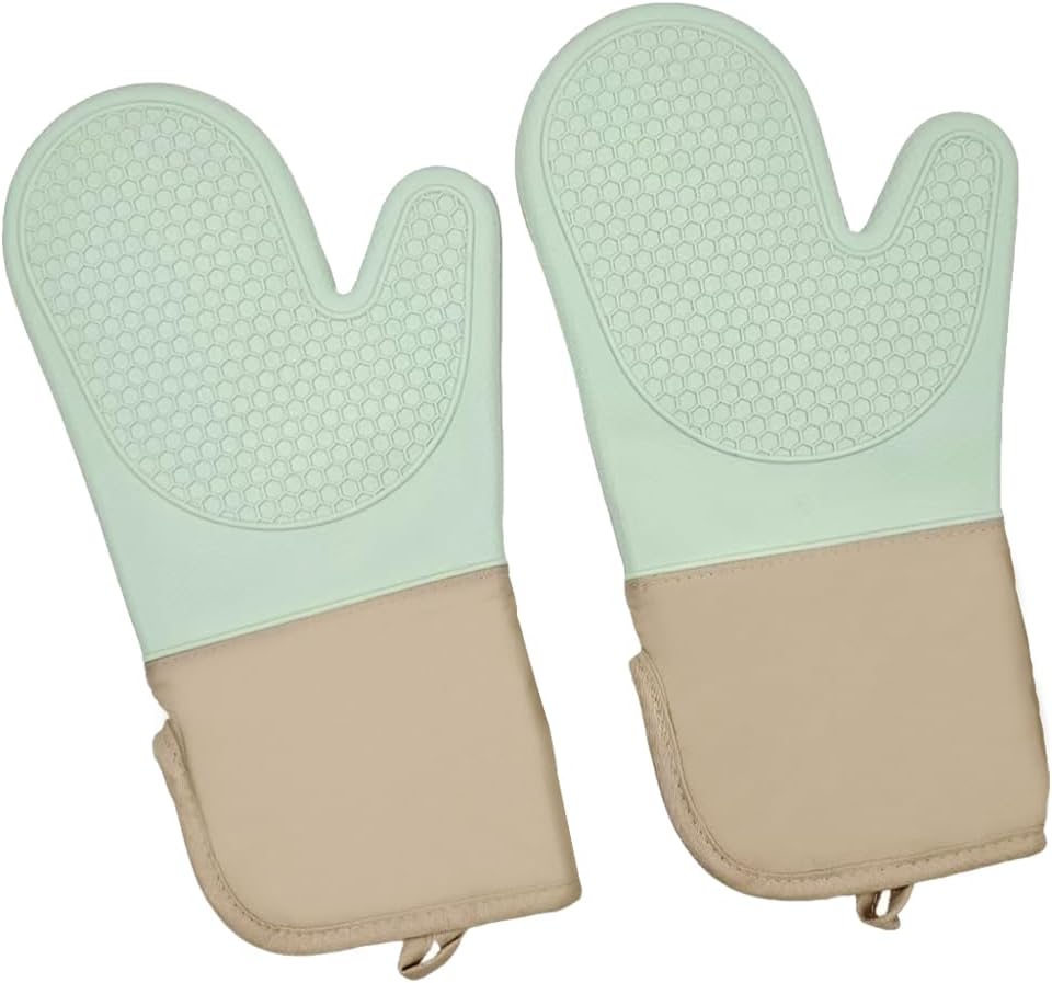 6-Piece Silicone Oven Mitts Set, Heat Resistant Kitchen Gloves with Soft Cotton Lining, Pot Holders & Mini Mitts for