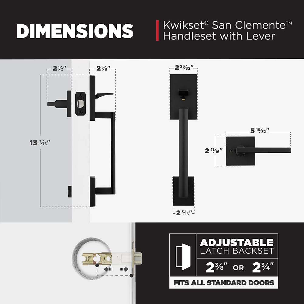 San Clemente Front Door Handle No Lock, Entry Handleset Exterior with Interior Reversible Handed Lever, Non-Locking - Door Handleset
