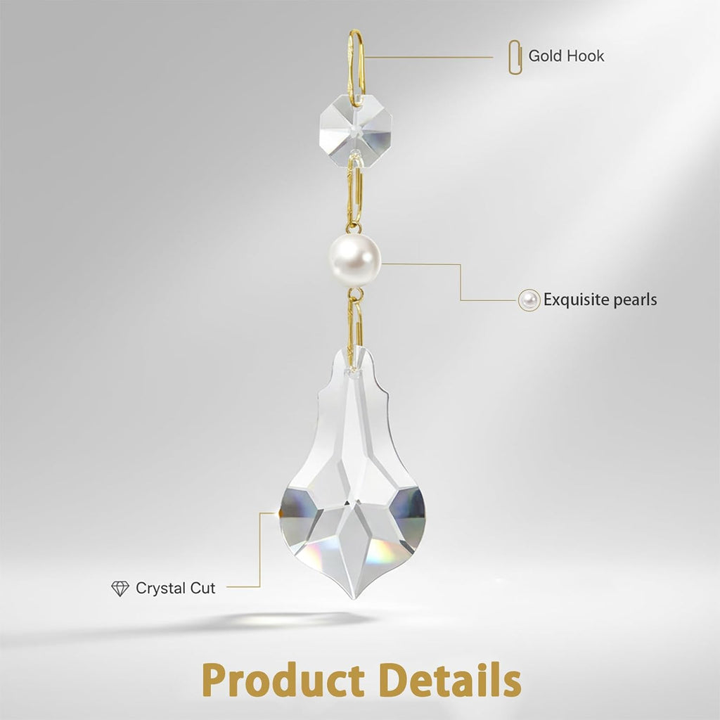 6 Pcs 2" Pendant Chandelier K9 Crystal Decorative Hanging Ornaments - Clear Glass with Pearl Prism Pendants with