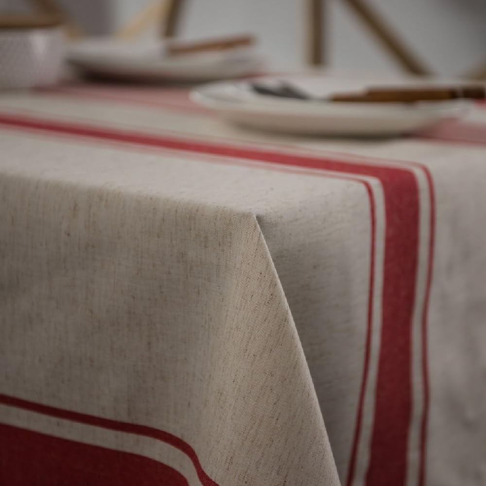 White Red Tablecloth Cotton Linen Farmhouse Table Cover Soft Washable Table Top for Parties Coffee Kitchen Décor