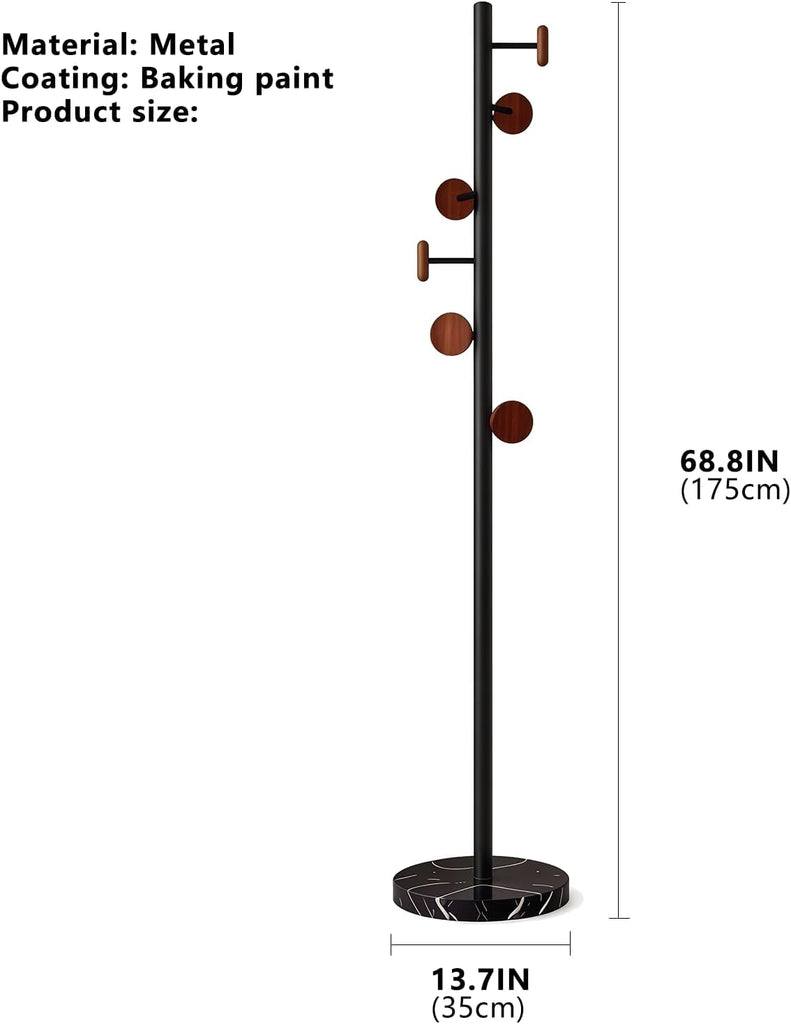 Freestanding Mid-Century Modern Coat Rack | Sturdy metal frame, solid marble base & round wood hooks, great daily