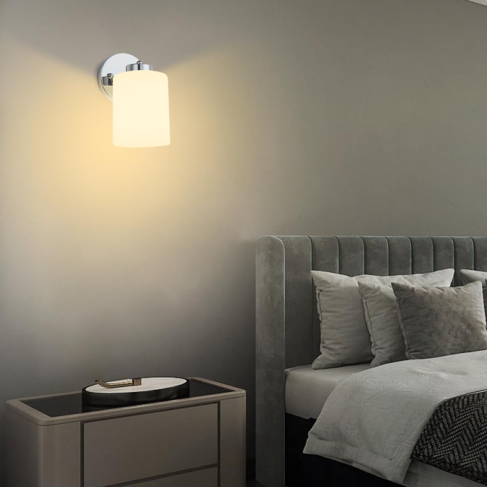 Frosted Wall Sconce Set of Two,Chrome Sconce Bathroom Lighting,Modern Chrome Vanity Light,Mid-Century Vanity Sconces