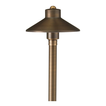 15-Pack 12V Brass Flat Hat Path Lights (7" Shade, 24" Tall), Bronze