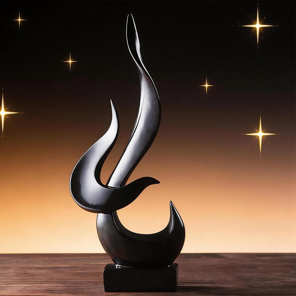Abstract Flame-Shaped Resin Sculpture, Gold and Silver, Modern Decorative Figurine (Black)