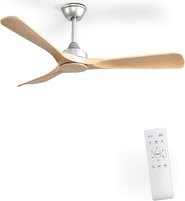 52 Inch 3 Blade Indoor Outdoor Fans for Patios - Wood Ceiling Fan No Light Remote APP Control Ultra Quiet DC Motor Reversible 6 Speed Timer