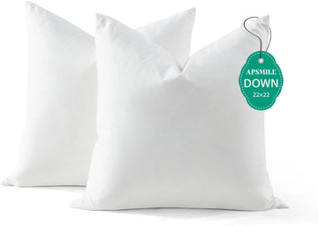 Down Feather Throw Pillow Inserts, 22x22 Pillows with Organic Cotton Cover, Soft Square Decorative Pillows - Set of 2