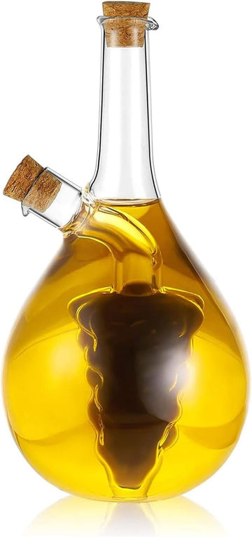 Oil and Vinegar Dispenser, 2 in 1 Glass Olive Oil and Vinegar Cruet Dispenser Bottle, Kitchen Olive Soy Sauce