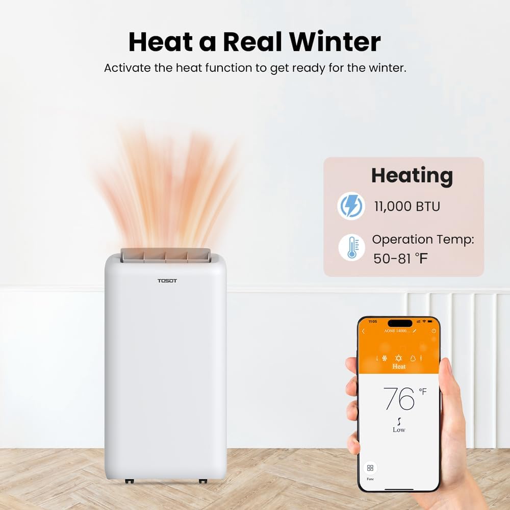 14,000BTU (9,600 BTU SACC) Smart WiFi Portable Air Conditioner with Heater, Powerful Cooling Auto Swing, Dehumidifier