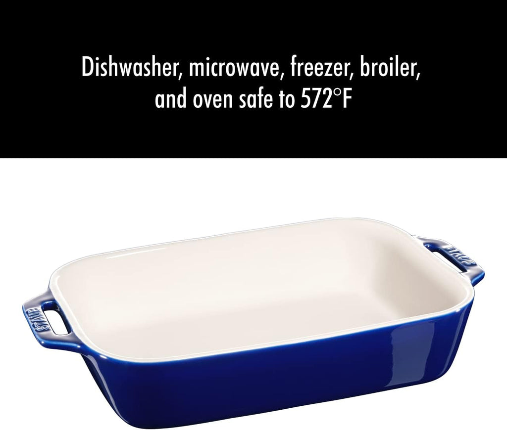 Ceramic 2-pc Rectangular Dish Set - Dark Blue | Oven-to-Table for Casseroles, Lasagnas, & Roasting. Dishwasher Safe.