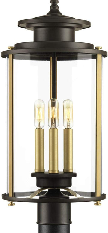 Squire Collection 3-Light Clear Glass New Traditional Outdoor Post Lantern Light Antique Bronze