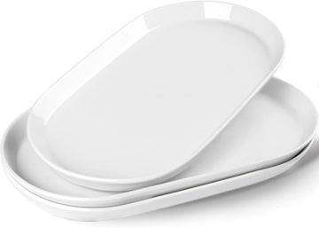 14" Oval Serving Platter Set of 3 - Ceramic Large White Platters for Entertaining Party, Serving Plates for Turkey