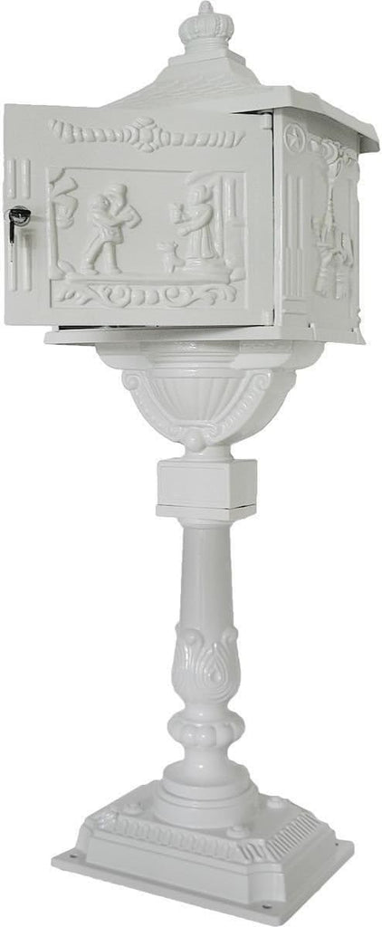 Mail Box Heavy Duty Mailbox Postal Box Security Cast Aluminum Vertical Pedestal (White)