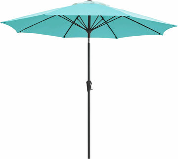 9FT Outdoor Patio Umbrella,Market Table Umbrella with 8 Fiberglass Ribs, Pool Umbrella with Tilt and Crank - Peacock Blu