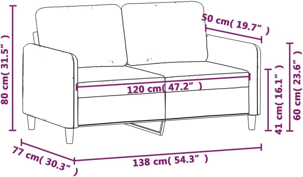 47.2 Inch Velvet 2-Seater Sofa Dark Gray with Metal Frame, Small Couch with Thick Padded Seats and Back Pillows