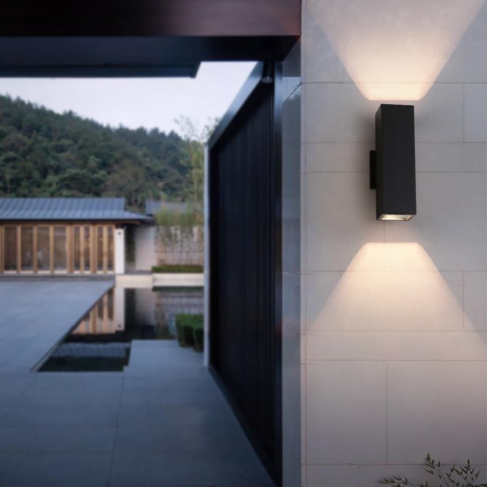 Aluminum Modern Outdoor Wall Light, Exterior Outdoor Wall Sconce Up Down Light Fixtures Matte Black [UL Listed]