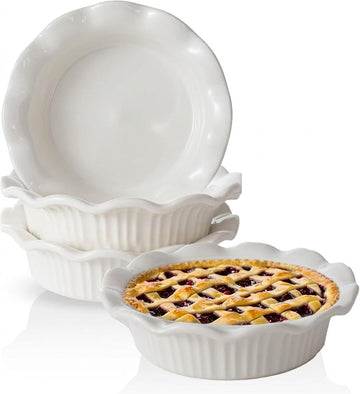 White Ceramic Mini Pie Pans - Set of 4 - Small 5.5 Inch Pie Pans with Classic Fluted Rims - Individual Pot Pie Pans