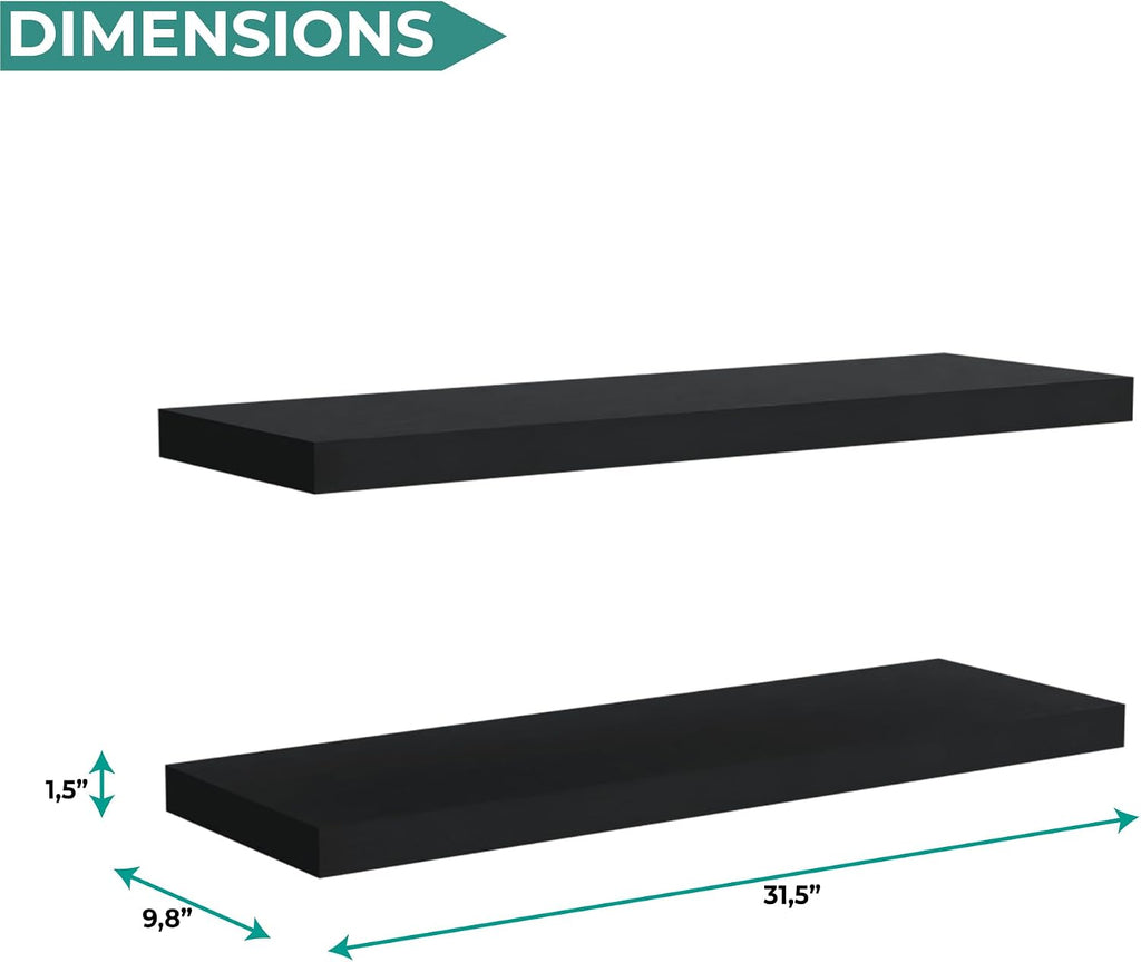 Ecco 31.5 inch Floating Shelves Set of 2 with Hidden Brackets, Modern Wall Mounted Display Shelves (Wengue)