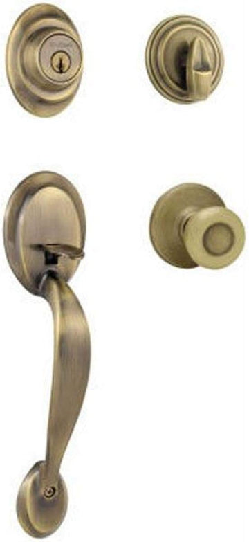 Dakota Front Door Lock Handle and Deadbolt Set, Entry Handleset Exterior with Interior Door Knob, Antique Brass - Door Handleset