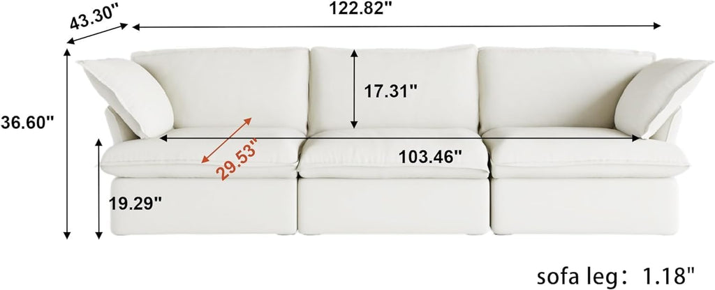 Modern Modular Cloud Sectional Couch, 3 Seat Comfy Convertible Sectional Sofas Couches, Cushion Covers Removable, Two Corners and One Middle Sofa for Living Room (White)