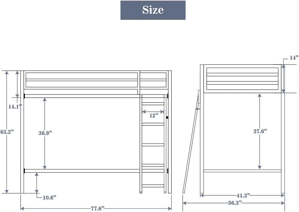 Metal Bunk Bed Twin Over Twin for Junior & Adults with Ladder and Heavy Duty Guardrail