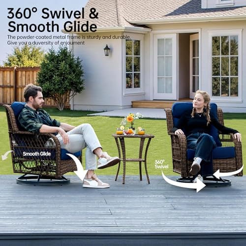 3-Piece Wicker Outdoor Patio Furniture Set - Bistro with Thick Cushions for Backyard, Garden & Porch
