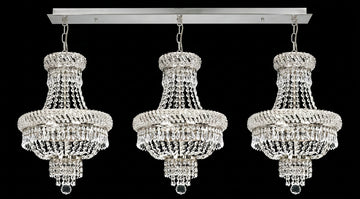 Set of 3 French Empire Crystal Chandeliers - Silver Finish - H19" X W14" 3 Lights Each - Dining Room, Foyer, Entry Way, Living Room