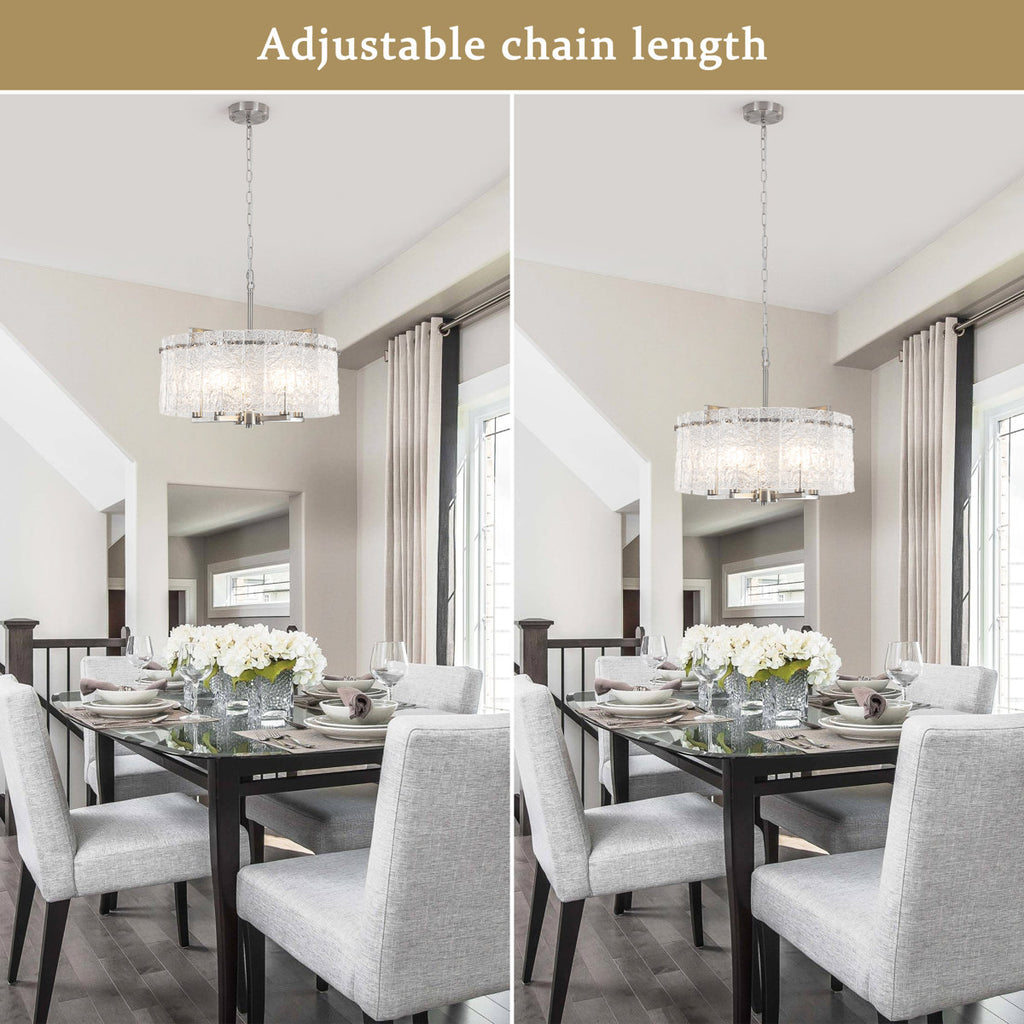 5-Light 18.7" Dimmable Modern Round Drum Chandelier With Water Ripple Glass Shape