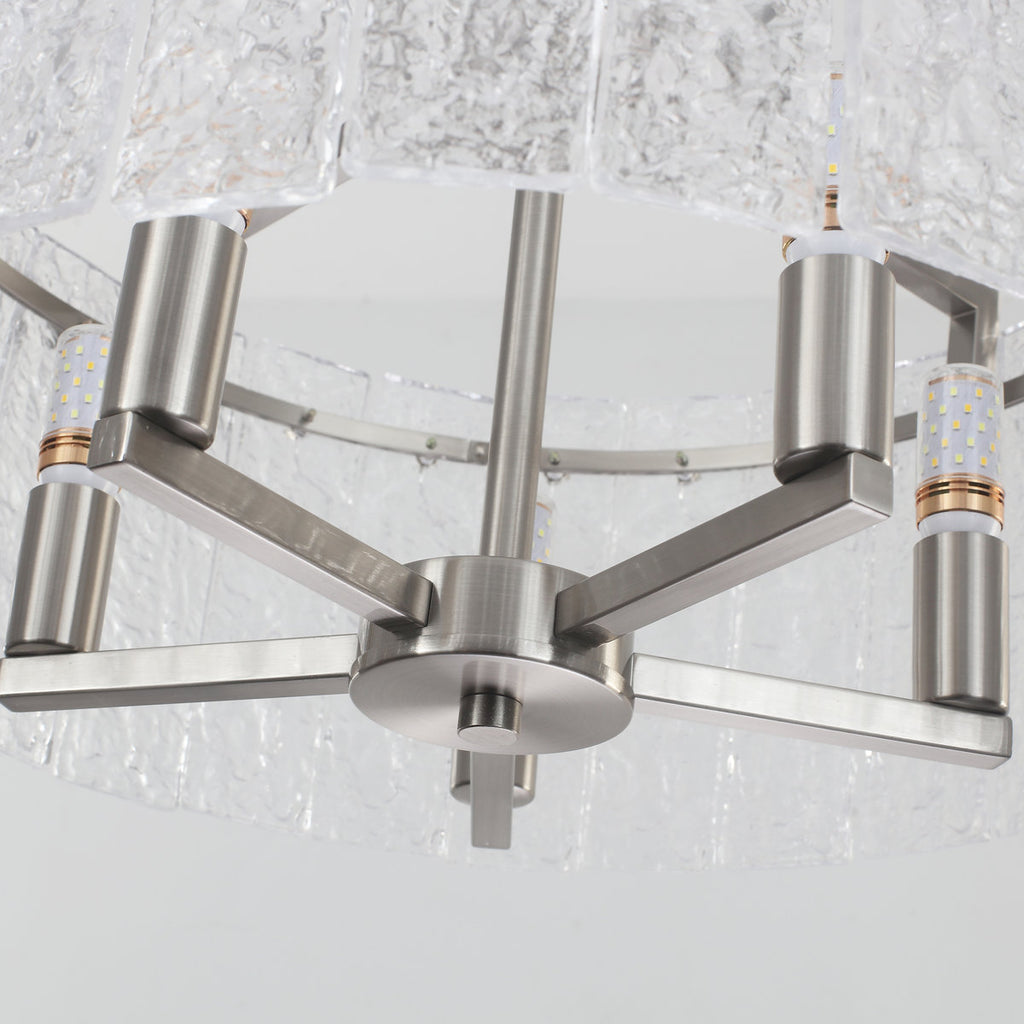 5-Light 18.7" Dimmable Modern Round Drum Chandelier With Water Ripple Glass Shape