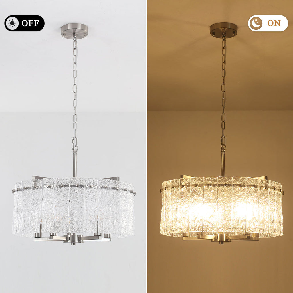 5-Light 18.7" Dimmable Modern Round Drum Chandelier With Water Ripple Glass Shape