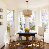 5-Light Bohemian Natural Rattan Tiered Drum Chandelier with Adjustable Height and Dimmable