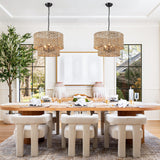 5-Light Bohemian Natural Rattan Tiered Drum Chandelier with Adjustable Height and Dimmable