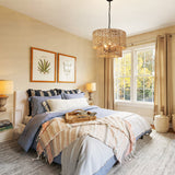 5-Light Bohemian Natural Rattan Tiered Drum Chandelier with Adjustable Height and Dimmable