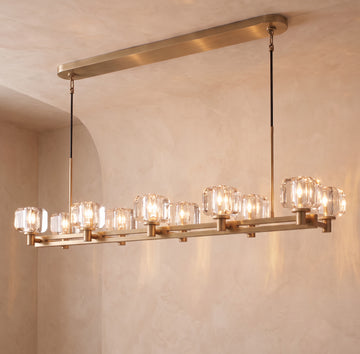 Inspired Demaret Style 54 Inch Double Linear Crystal Chandelier Natural Brass - Main Product View